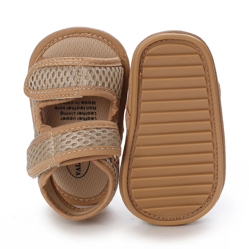 First walker mesh sandals for baby boys featuring a breathable design and flexible non-slip sole (0-18M).