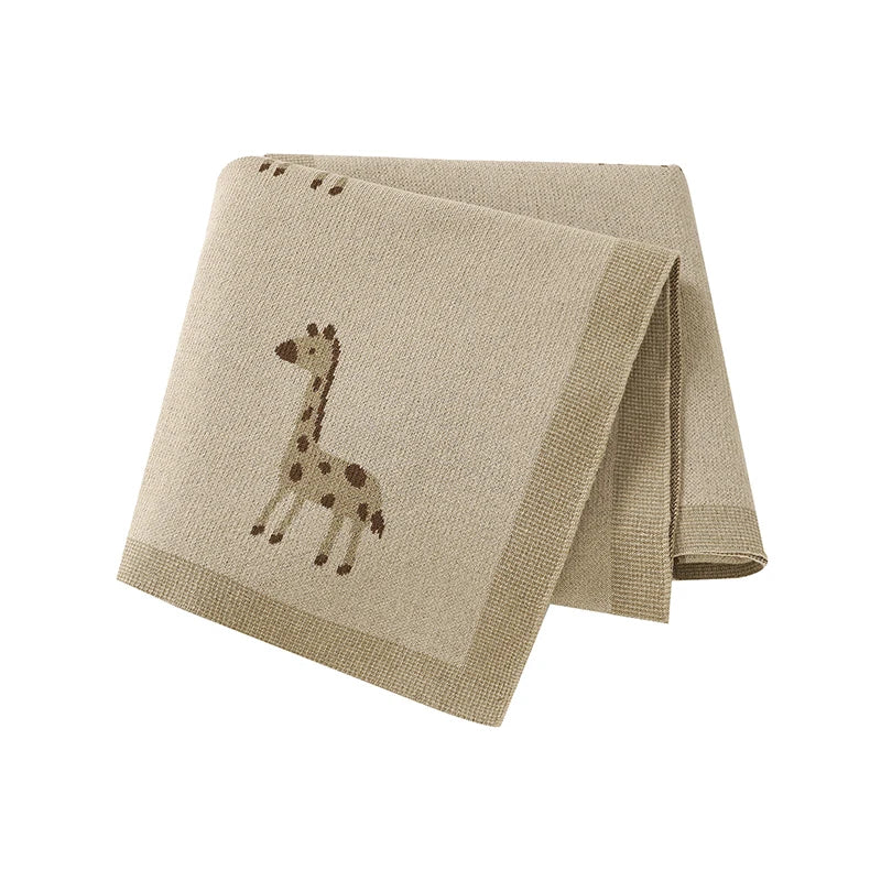 Beige Giraffe Cotton Knit Baby Blanket - Swaddle & Stroller Cover