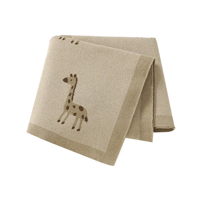Beige Giraffe Cotton Knit Baby Blanket - Swaddle & Stroller Cover
