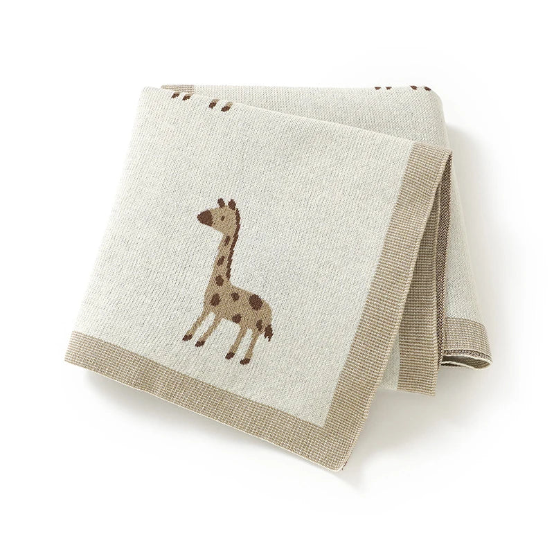 Cream Giraffe Cotton Knit Baby Blanket - Swaddle & Stroller Cover