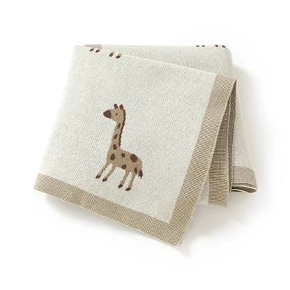 Cream Giraffe Cotton Knit Baby Blanket - Swaddle & Stroller Cover