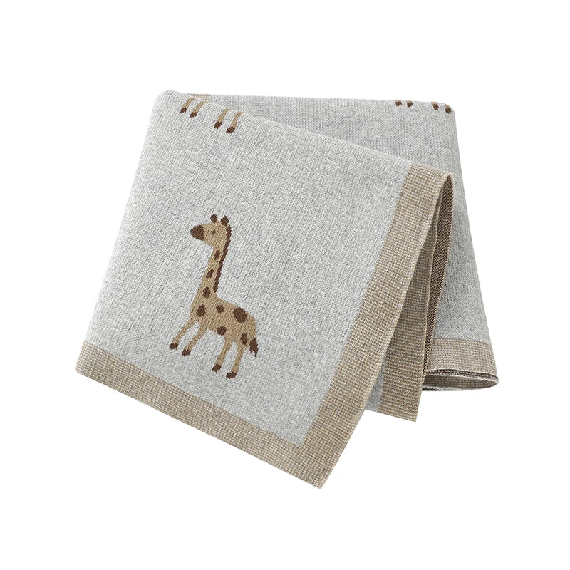 Light Grey Giraffe Cotton Knit Baby Blanket - Swaddle & Stroller Cover