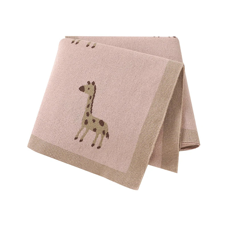 Pink Giraffe Cotton Knit Baby Blanket - Swaddle & Stroller Cover
