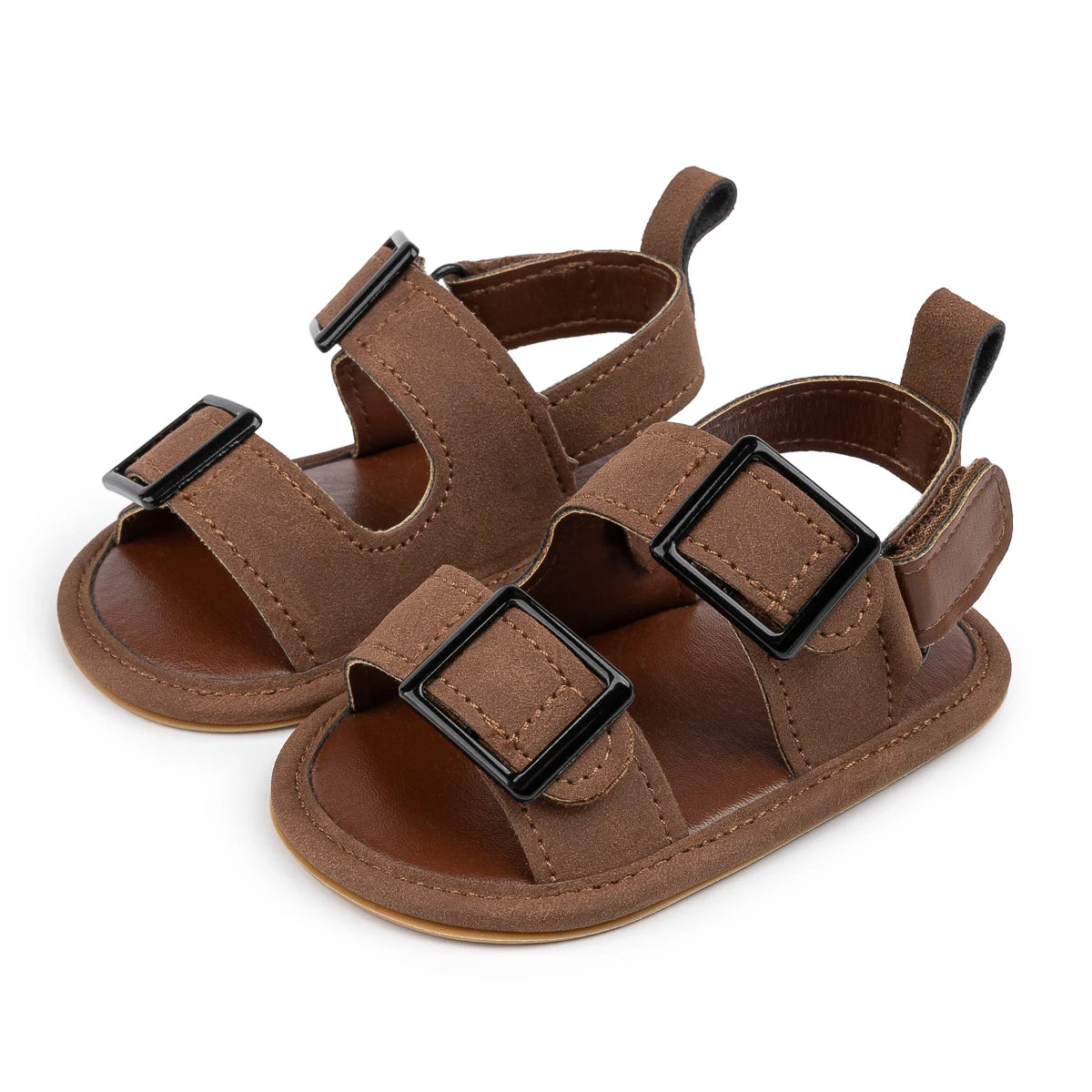 Dark Brown Infant Boys Crib Shoes and Pre-Walker Sandals with Soft Anti-Slip Soles