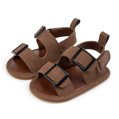 Dark Brown Infant Boys Crib Shoes and Pre-Walker Sandals with Soft Anti-Slip Soles