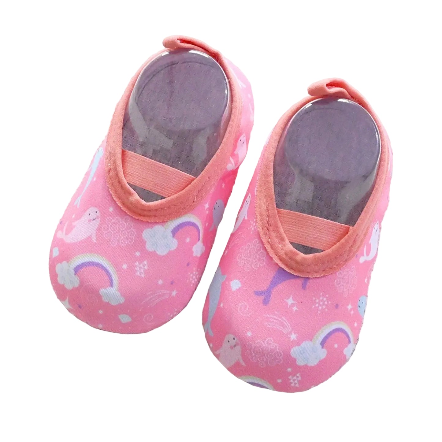 Kidsely pink aqua socks featuring rainbows and unicorns for baby girls and infants.
