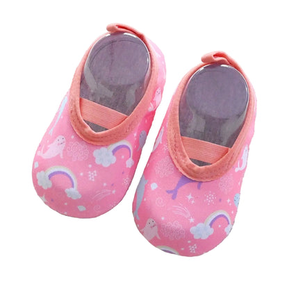 Kidsely pink aqua socks featuring rainbows and unicorns for baby girls and infants.