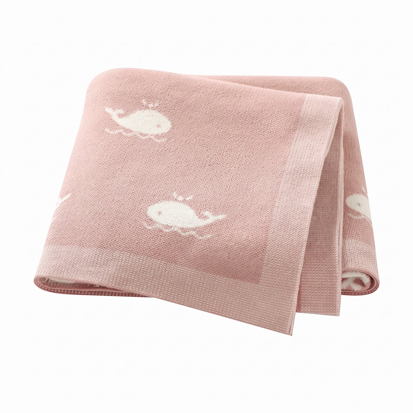 Kidsely soft knit baby blanket in pink with white whale pattern for newborn gift