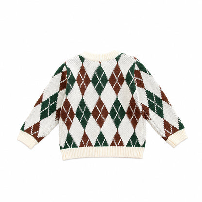 Back view of Kidsely toddler boys long sleeve argyle knit sweater