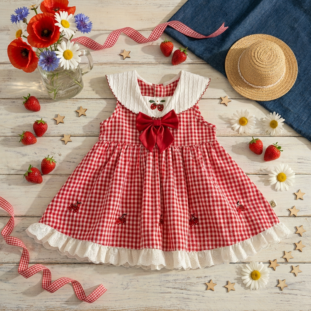 Red Gingham Strawberry Baby Dress Red Gingham Strawberry Baby Dress