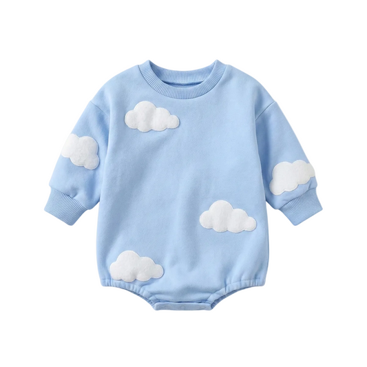 Unisex Blue Romper with cloluds for babies