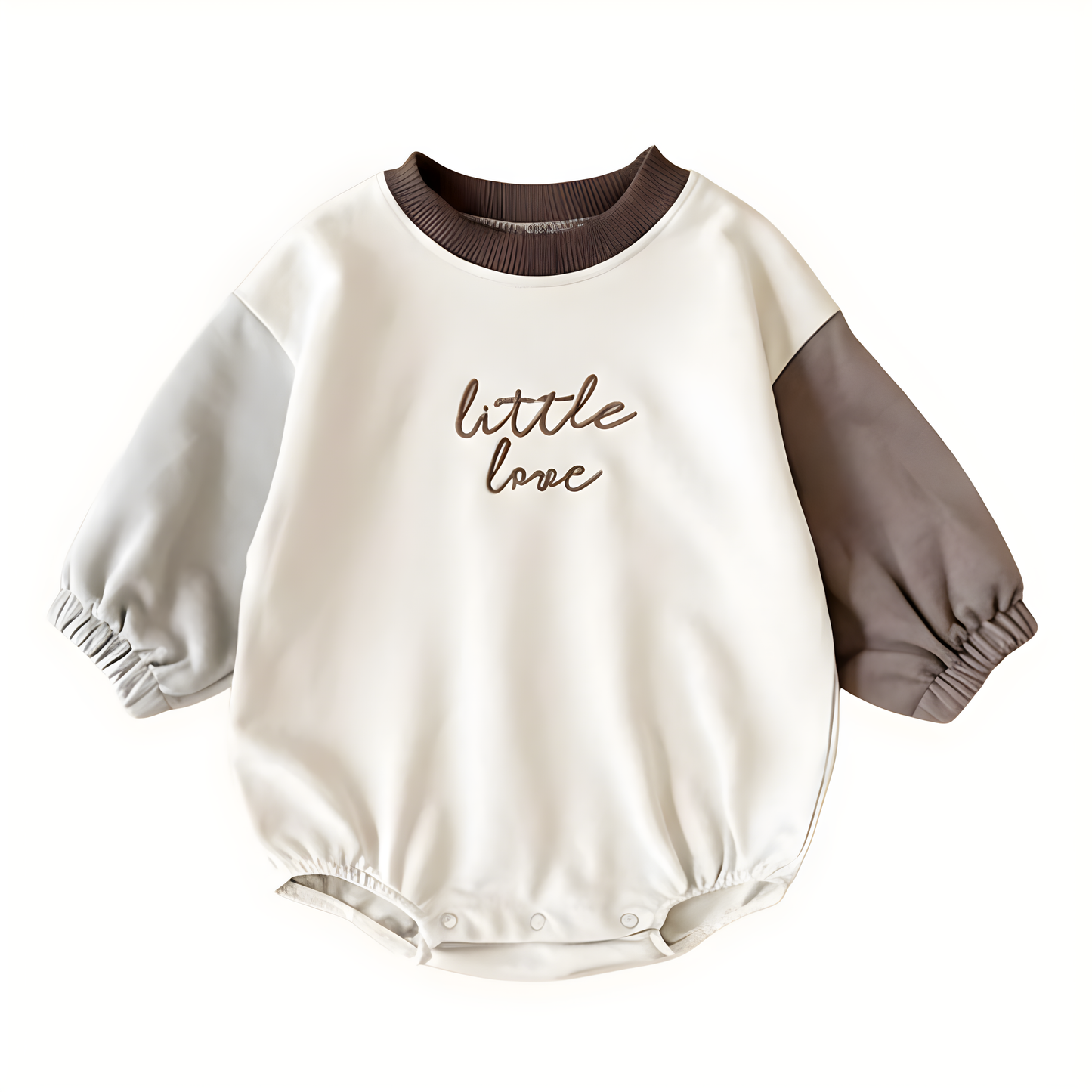 Little Love Embroidered Neutral Bubble Romper - Earth Tone Sweatshirt Bodysuit (1-18M)