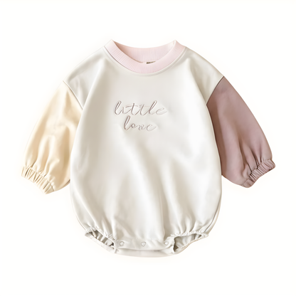 Little Love Embroidered Baby Girl Bubble Romper - Soft Pastel Sweatshirt Bodysuit (1-18M)