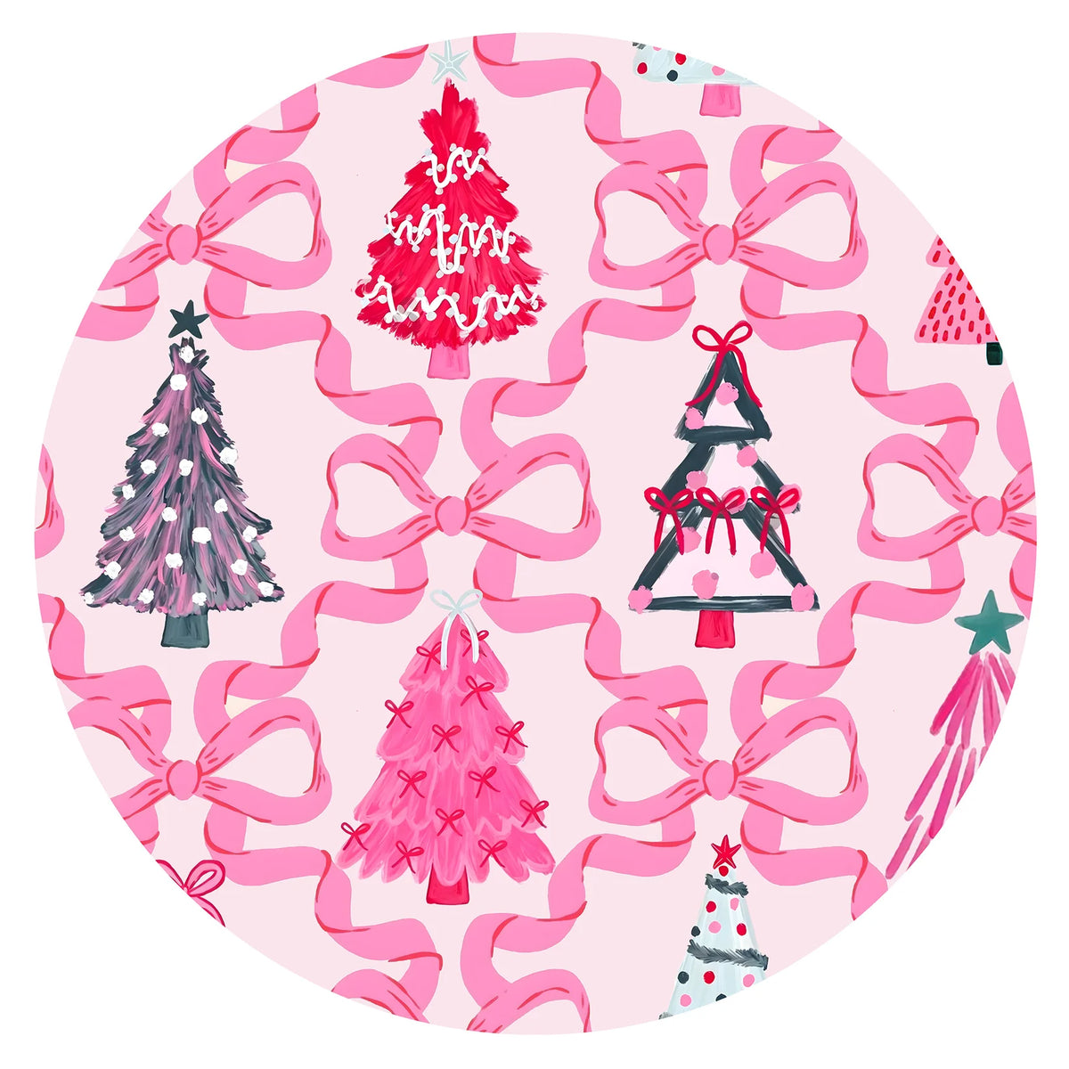 Soft Bamboo Viscose Toddler Two-Piece Pajama Set - Pink Christmas Trees & Ribbon Bows (2-4T)