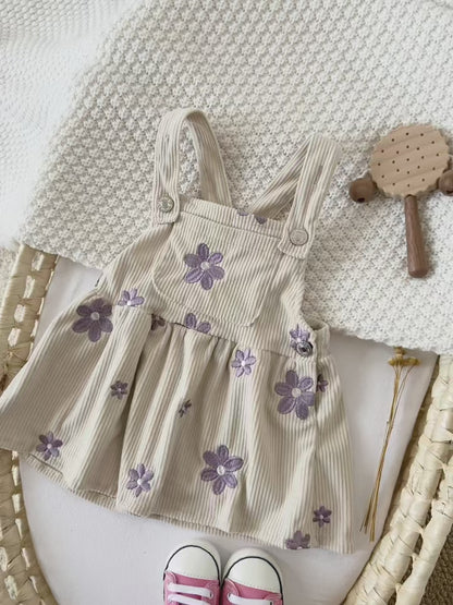 Baby & Toddler Girls Floral Embroidered Corduroy Jumper Dress – Boutique Overall Strap Skirt (6M-3T)