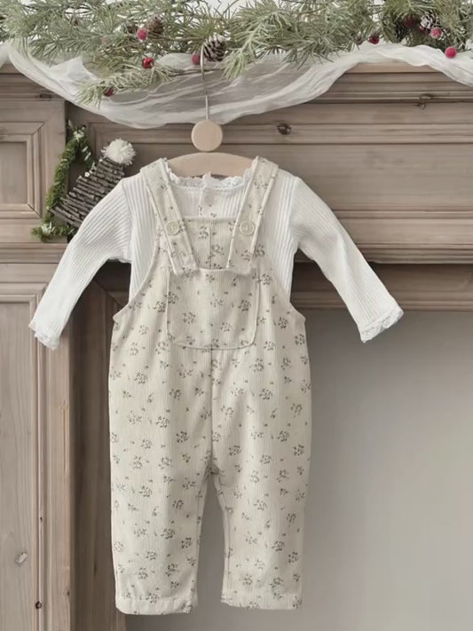 Baby Girl Floral Corduroy Overalls - Vintage Sleeveless Jumpsuit (6M-3Y)