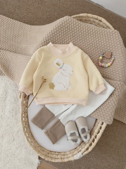 Toddler Girl Winter Bunny Fleece Outfit - 2pc Sherpa-Lined Sweatshirt & Joggers Set (6M-3T)