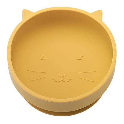 Yellow cat-shaped bowl on a white background