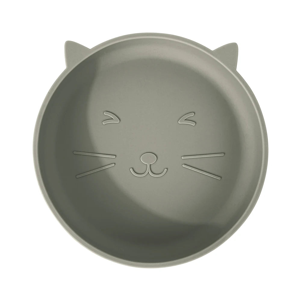 Gray cat-shaped plate on a white background