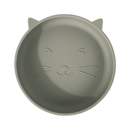 Gray cat-shaped plate on a white background