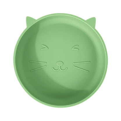 Green cat-shaped plate on a white background
