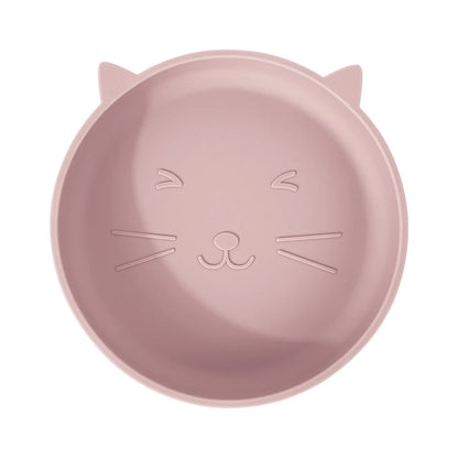 Pink cat-shaped plate on a white background