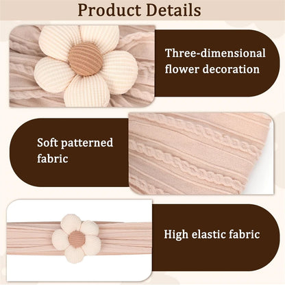 Product details of a three-dimensional flower decoration with soft patterned and high elastic fabric.