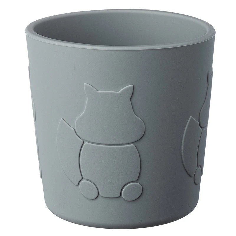 Gray cup with squirrel design on a white background