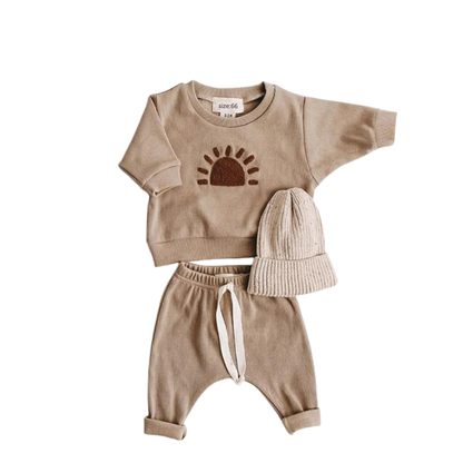 Unisex Baby Knit Outfit Set – Long Sleeve Embroidered Sweatshirt & Pants – Rainbow, Sun, & Letter Designs (6M-3T)