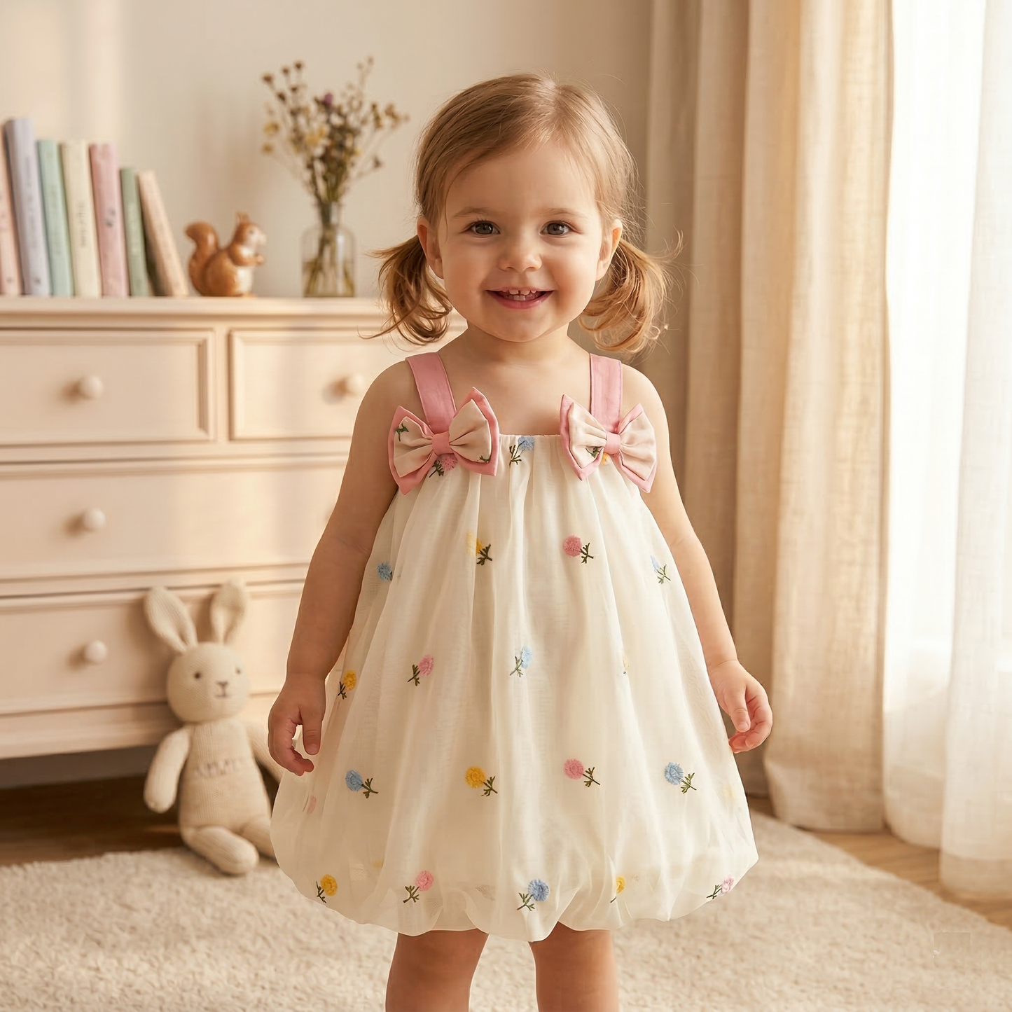 Baby & Toddler Girl Floral Embroidery Summer Princess Dress - Halter Bow Ball Gown (9M-3T)