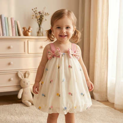 Baby & Toddler Girl Floral Embroidery Summer Princess Dress - Halter Bow Ball Gown (9M-3T)