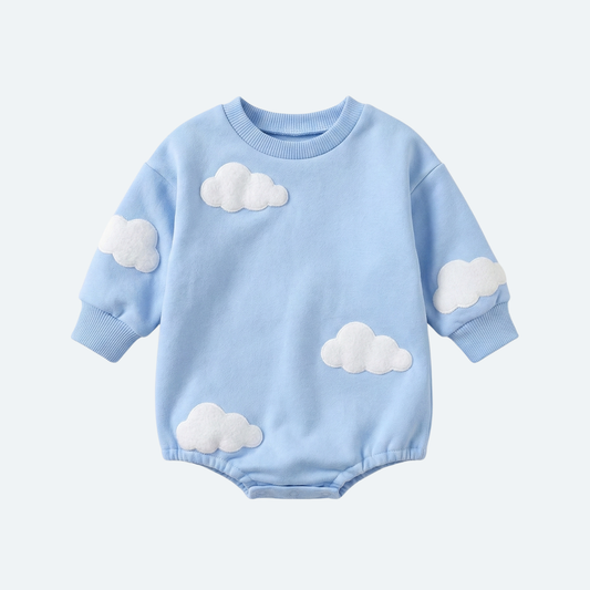 Unisex Blue Romper with cloluds for babies